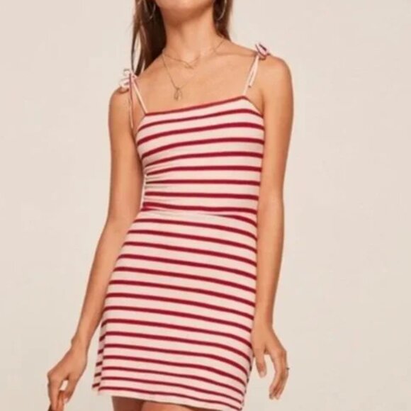 Reformation Annette Dress in Red and White Stripe, Size L - Picture 1 of 5